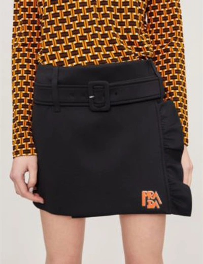 Shop Prada Logo-print Crepe Mini Skirt In Nero/nero