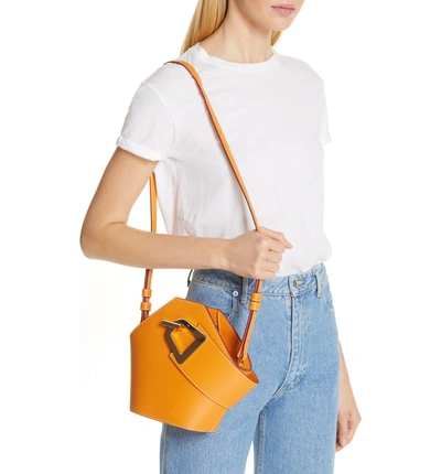 Shop Danse Lente Mini Johnny Leather Bucket Bag - Orange In Apricot