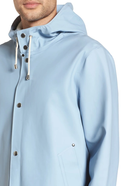 Shop Stutterheim Stockholm Waterproof Hooded Raincoat In Fog Blue