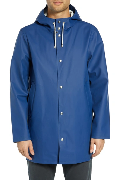Shop Stutterheim Stockholm Waterproof Hooded Raincoat In Indigo