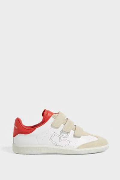 Shop Isabel Marant Beth Suede-effect Leather Trainers In Red And White