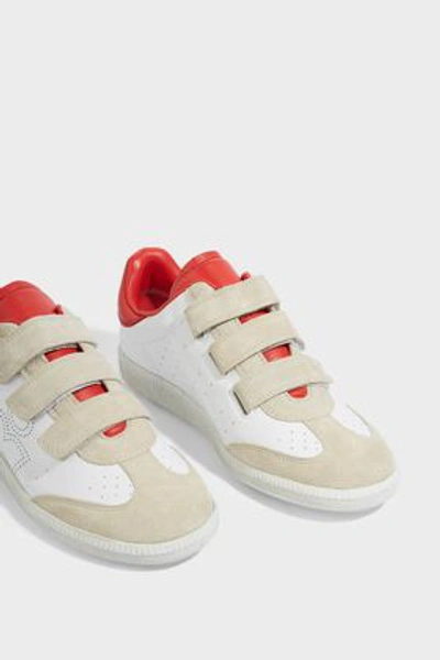 Shop Isabel Marant Beth Suede-effect Leather Trainers In Red And White