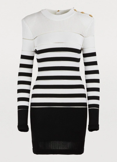Shop Balmain Striped Mini Dress In Noir/blanc