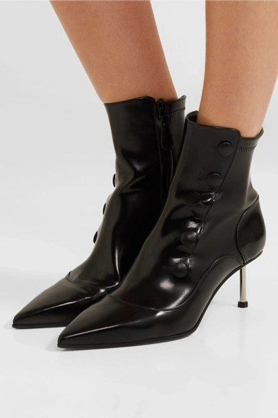 Shop Alexander Mcqueen Embellished Glossed-leather Ankle Boots In Black