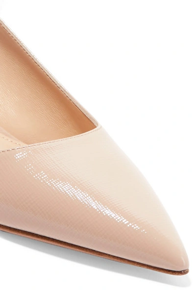 Shop Prada 45 Glossed Textured-leather Slingback Pumps In Neutral