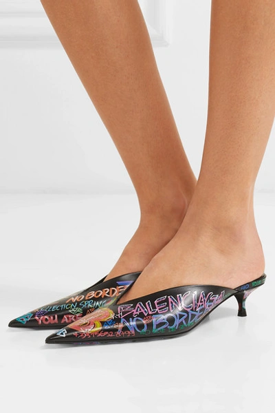 Shop Balenciaga Knife Printed Leather Mules In Black