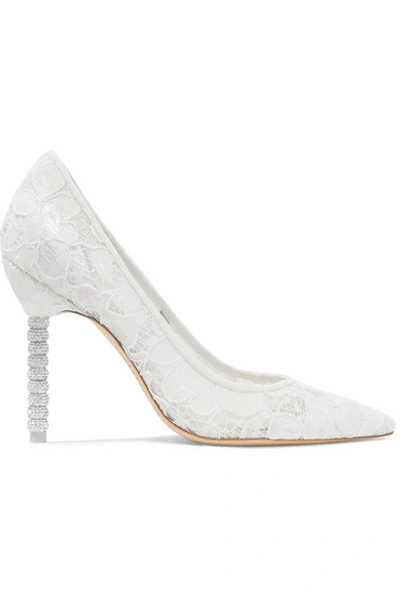 Shop Sophia Webster Coco Crystal-embellished Lace Pumps In White