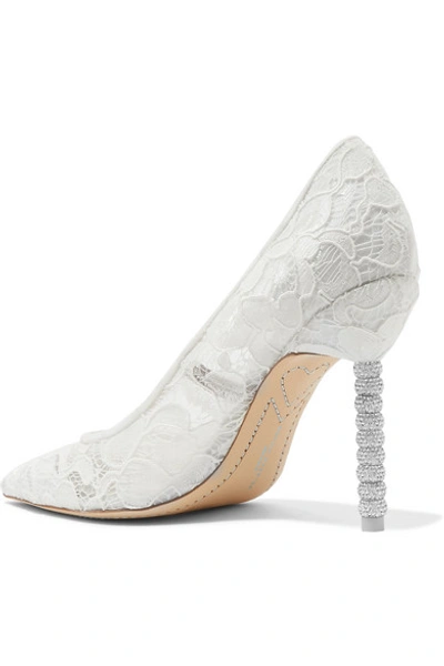 Shop Sophia Webster Coco Crystal-embellished Lace Pumps In White