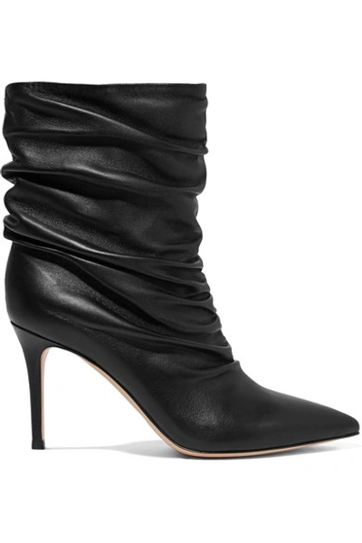 Shop Gianvito Rossi Cecile 85 Ruched Leather Ankle Boots In Black
