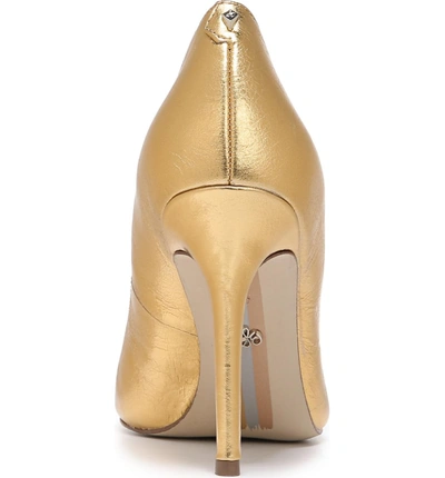 Shop Sam Edelman Hazel Pointy Toe Pump In Exotic Gold Leather