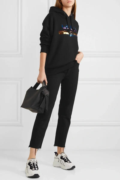 Shop Gucci Sequin-embellished Cotton-jersey Hoodie In Black