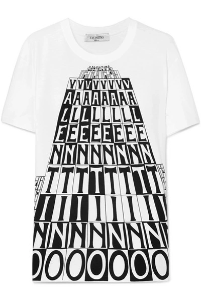 Shop Valentino Printed Cotton-jersey T-shirt In White