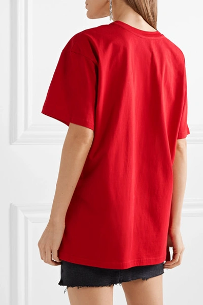 Shop Moschino Oversized Embroidered Cotton-jersey T-shirt In Red