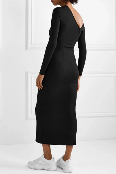Shop The Range Alloy One-shoulder Ribbed-knit Midi Dress In Black