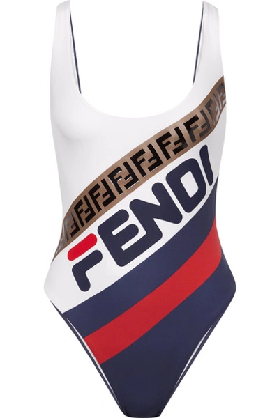 Shop Fendi Printed Swimsuit In White