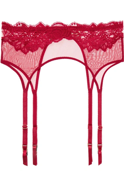 Shop Myla Beaty Street Stretch-tulle And Leavers Lace Suspender Belt In Red