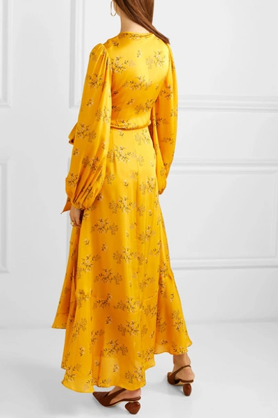 Shop Johanna Ortiz Exotic Pitaya Floral-print Silk-satin Wrap Dress In Yellow