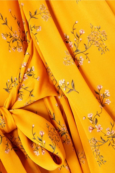 Shop Johanna Ortiz Exotic Pitaya Floral-print Silk-satin Wrap Dress In Yellow