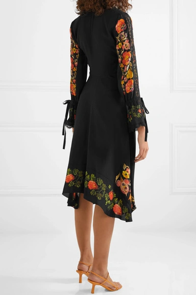 Shop Etro Crochet-trimmed Printed Silk Crepe De Chine Dress In Black