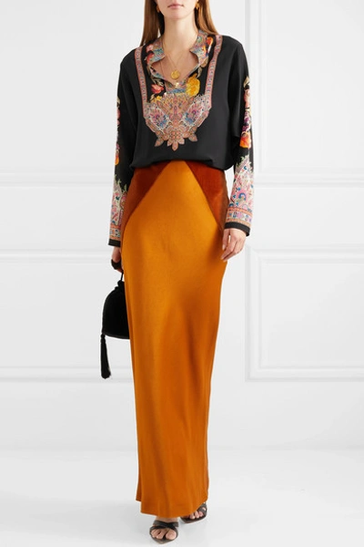 Shop Etro Printed Twill-trimmed Silk-crepe Blouse In Black