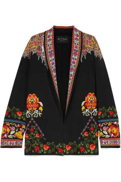 Shop Etro Floral-print Twill-trimmed Cady Jacket In Black