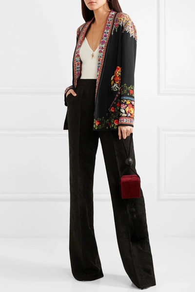 Shop Etro Floral-print Twill-trimmed Cady Jacket In Black