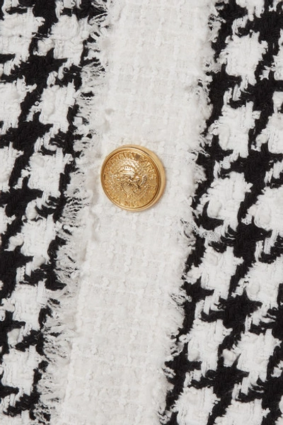 Shop Balmain Button-embellished Houndstooth Tweed Mini Dress In Black