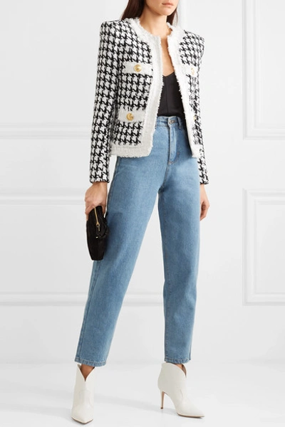 Shop Balmain Button-embellished Houndstooth Tweed Blazer