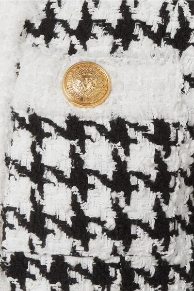 Shop Balmain Button-embellished Houndstooth Tweed Blazer