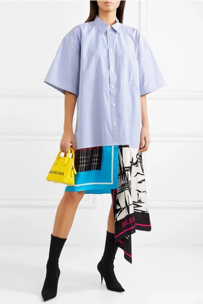 Shop Balenciaga Asymmetric Patchwork Cotton-poplin And Silk-twill Dress