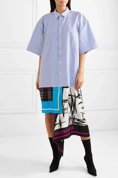 Shop Balenciaga Asymmetric Patchwork Cotton-poplin And Silk-twill Dress