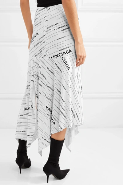 Shop Balenciaga Volant Asymmetric Printed Stretch-jersey Skirt In White