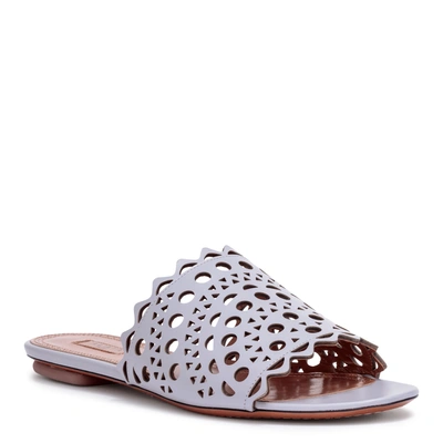 Shop Alaïa Grey Leather Laser-cut Slide Sandals