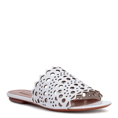 Shop Alaïa White Leather Laser-cut Slide Sandals