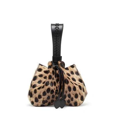 Shop Alaïa Leopard Printed Pony Bucket Bag In Brown/black/beige