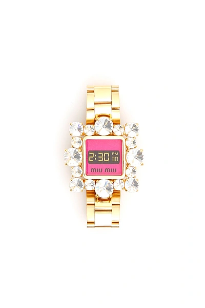 Shop Miu Miu Crystal Embellished Fake Watch Bracelet In Multi