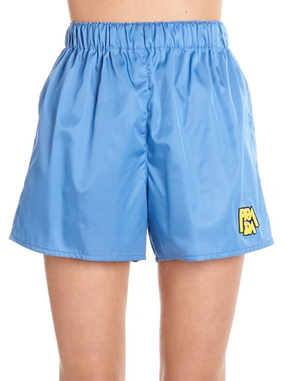 Shop Prada Logo Mini Shorts In Blue