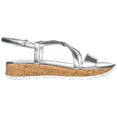 Shop Prada Wedge Heel Sandals In Silver