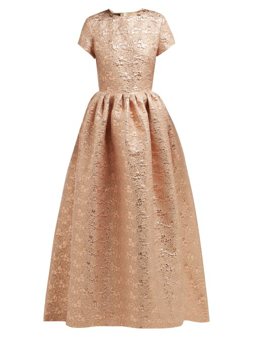 Rochas Gathered Floral-brocade Gown In Pink | ModeSens