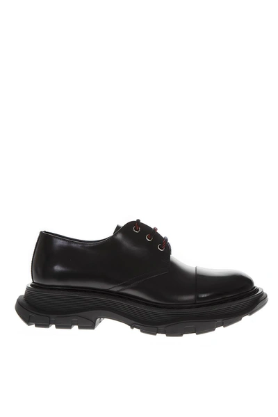 Shop Alexander Mcqueen Black Leather Derby Shoes With Oversize Sole