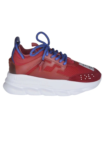 Shop Versace Chain Reaction Meshed Sneakers In Rosso