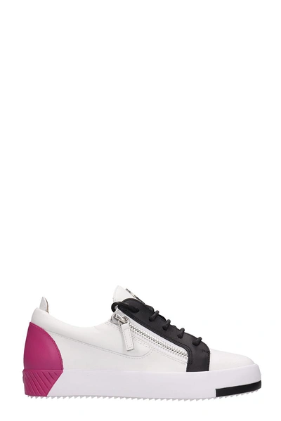 Shop Giuseppe Zanotti White-fuchsia Leather Frankie Sneakers