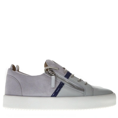 Shop Giuseppe Zanotti Grey Leather Sneaker