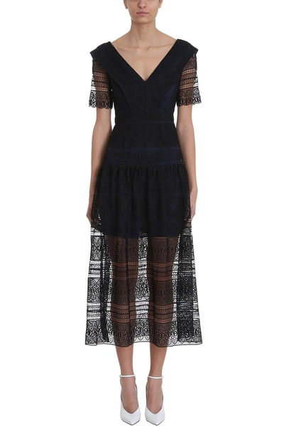 Self portrait spiral lace paneled best sale midi dress