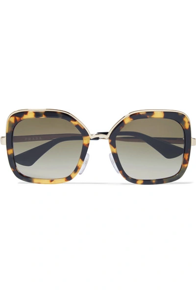 Shop Prada Square-frame Tortoiseshell Acetate And Gold-tone Sunglasses