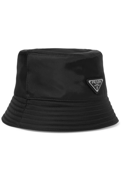 Shop Prada Appliquéd Shell Bucket Hat In Black