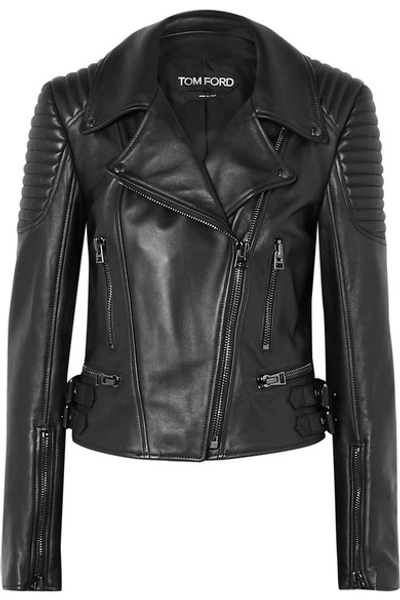 Shop Tom Ford Quilted Leather Biker Jacket In Black