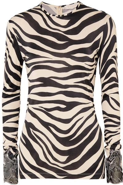 Shop Chloé Lace-trimmed Zebra-print Satin Top In Ivory