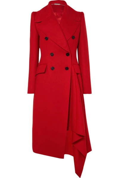 Shop Alexander Mcqueen Double-breasted Asymmetric Wool And Cashmere-blend Coat In Red