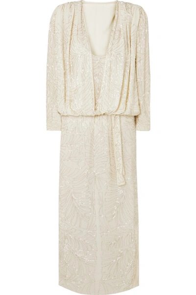 Shop Attico Bead-embellished Silk-georgette Maxi Dress In White